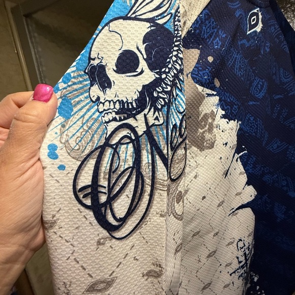 O’Neil Kids Blue and White Graphic Motorcrss Riding Shirt Sz L 7/8 - Picture 13 of 16